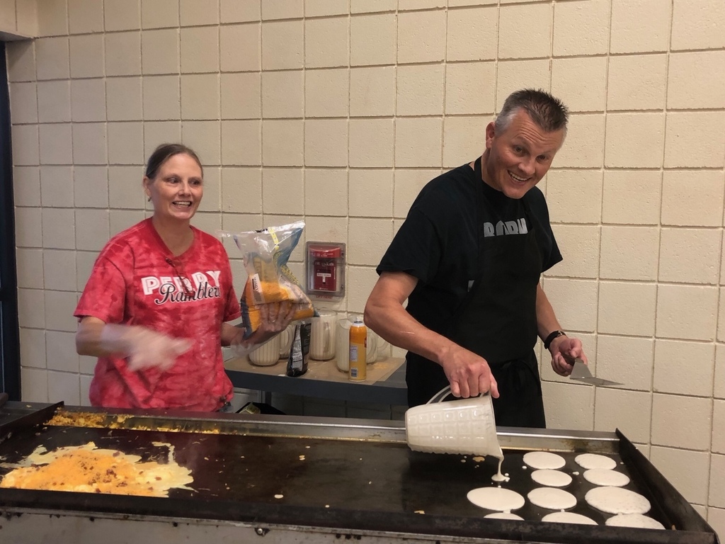 Working hard, making pancakes for our kids!